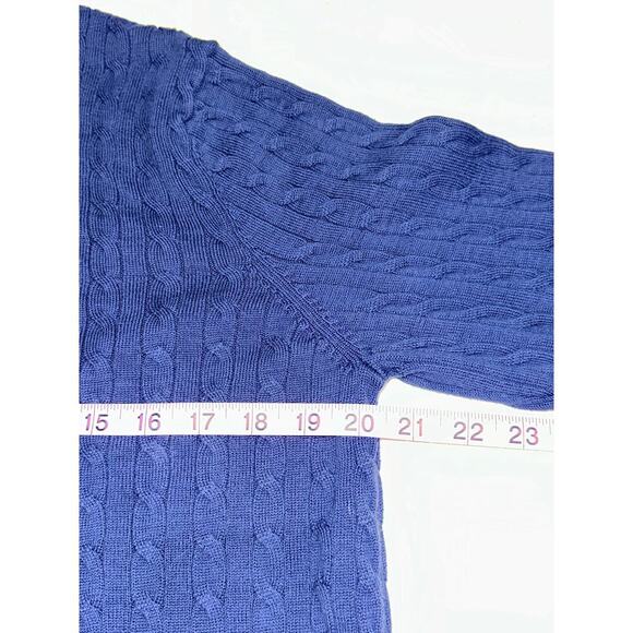 Land’s End Cable Knit Sweater pull over Navy Blue XL Preppy Classic lightweight - Picture 4 of 5